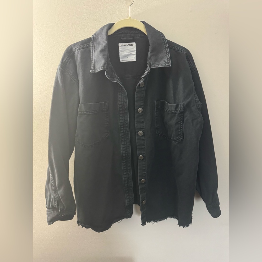 Garage Oversized Black Denim Jacket w/Freyed Hem